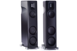 Salon 1 Audio Børresen Z3 floor standing loudspeakers in satin black with planar ribbon tweeters and carbon drivers.