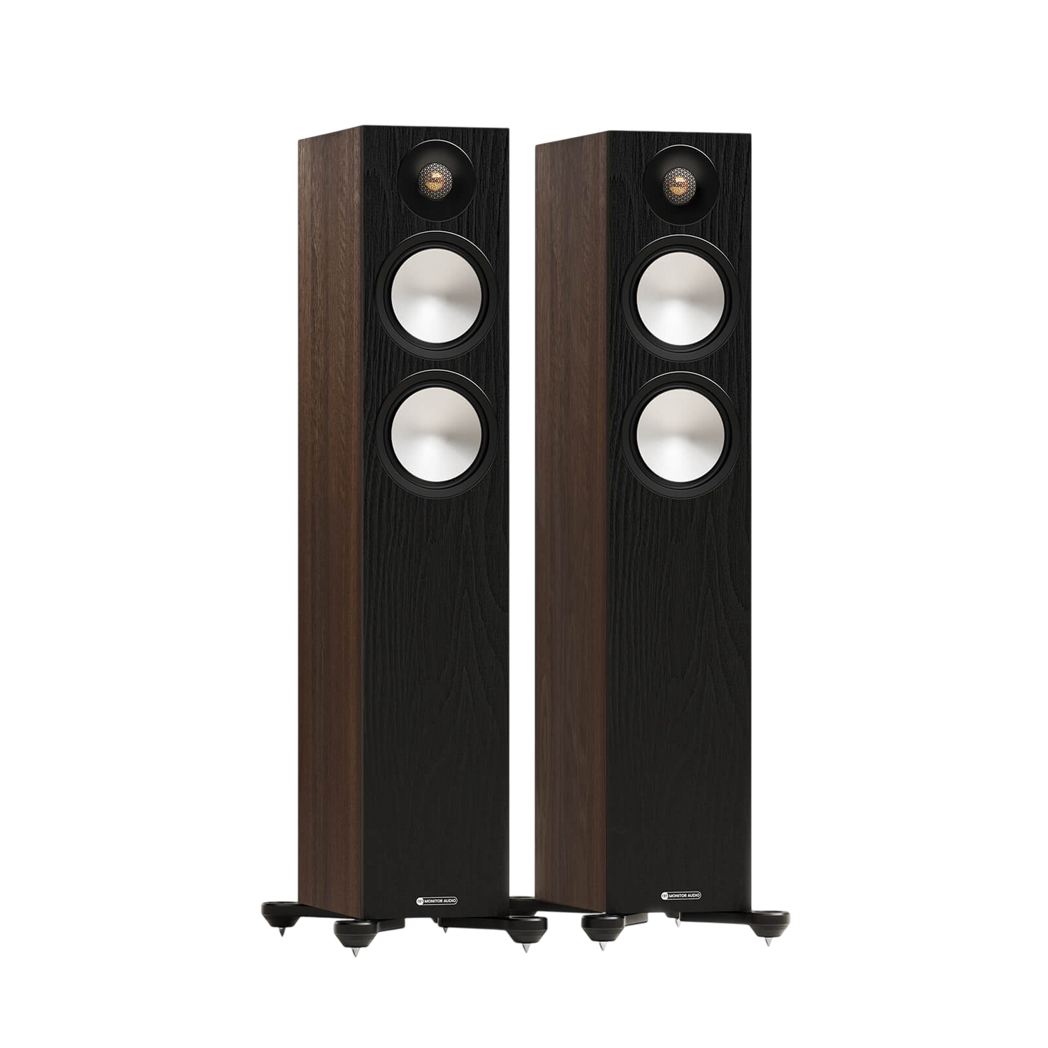 Salon 1 Audio Monitor Audio Bronze 300 7G floorstanding speakers in a dark wood finish with C-CAM drivers.