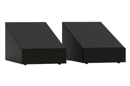 Salon 1 Audio Monitor Audio Bronze AMS 7G Dolby Atmos enabled speakers in black with a wedge-shaped design.