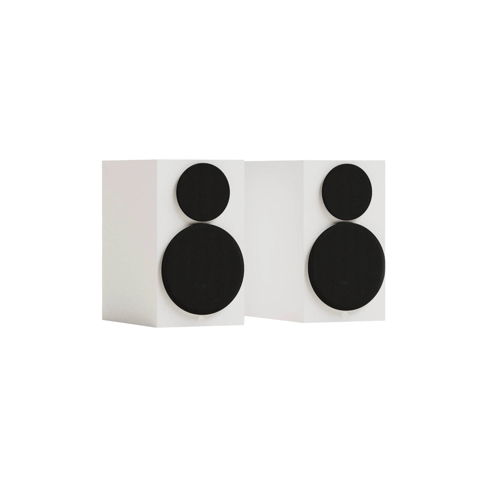 Salon 1 Audio Monitor Audio Gold 50 6G bookshelf speakers in satin white with black magnetic grilles attached