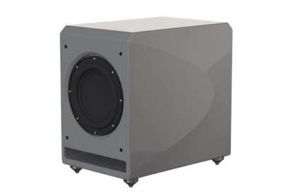 Salon 1 Audio Wilson Audio Lōkē active subwoofer in a sleek grey finish with a 10-inch long-throw driver.