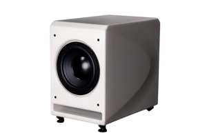 Salon 1 Audio Wilson Audio Loke active subwoofer in a glossy white finish with a 10-inch long-throw driver