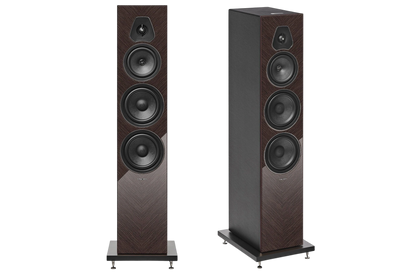 Salon 1 Audio Sonus faber Lumina V Amator floorstanding speakers in dark wood veneer with black leather accents
