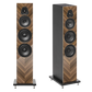 Salon 1 Audio Sonus faber Lumina V Amator floorstanding speakers in walnut wood veneer with black leather accents.