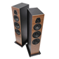 Salon 1 Audio Sonus faber Lumina V floorstanding speakers in walnut wood finish with black leather and paper cone drivers