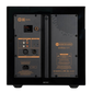 Rear panel of the Salon 1 Audio Monitor Audio Anthra W10 subwoofer showing LCD display, XLR and RCA inputs.