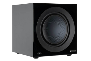 Salon 1 Audio Monitor Audio Anthra W12 black powered subwoofer with 12-inch RST II driver in a sealed MDF cabinet.