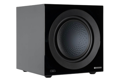 Salon 1 Audio Monitor Audio Anthra W12 black powered subwoofer with 12-inch RST II driver in a sealed MDF cabinet.