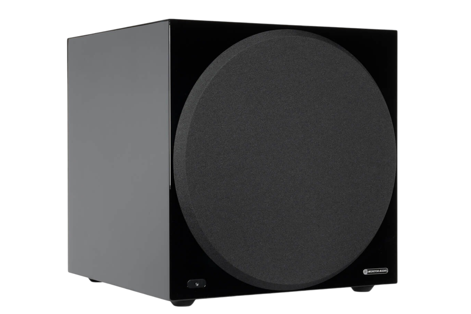 Salon 1 Audio Monitor Audio Anthra W15 powered subwoofer in a sleek black finish with a large front-firing driver.