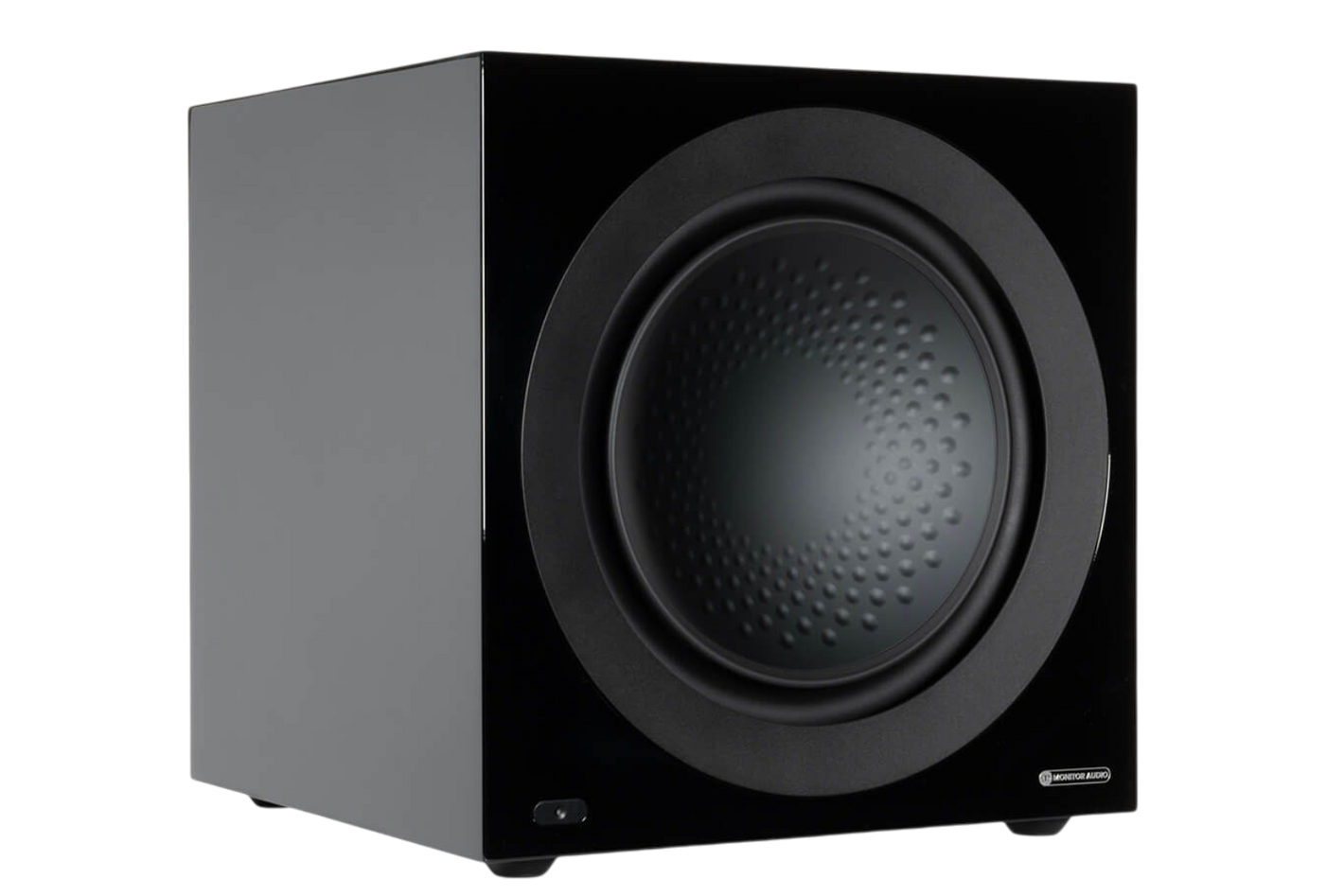 Salon 1 Audio Monitor Audio Anthra W15 flagship powered subwoofer in a sleek black finish with a 15-inch driver.