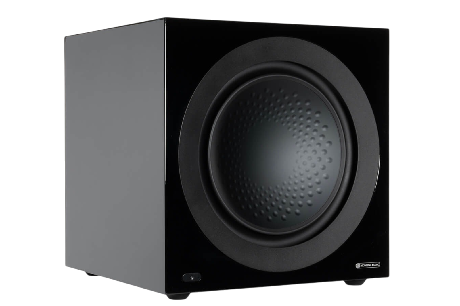 Salon 1 Audio Monitor Audio Anthra W15 flagship powered subwoofer in a sleek black finish with a 15-inch driver.