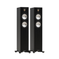 Salon 1 Audio pair of black Monitor Audio Bronze 300 7G floorstanding speakers with C-CAM drivers on outrigger feet.