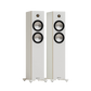 Salon 1 Audio Monitor Audio Bronze 300 7G white floorstanding speakers with C-CAM drivers and gold dome tweeters.