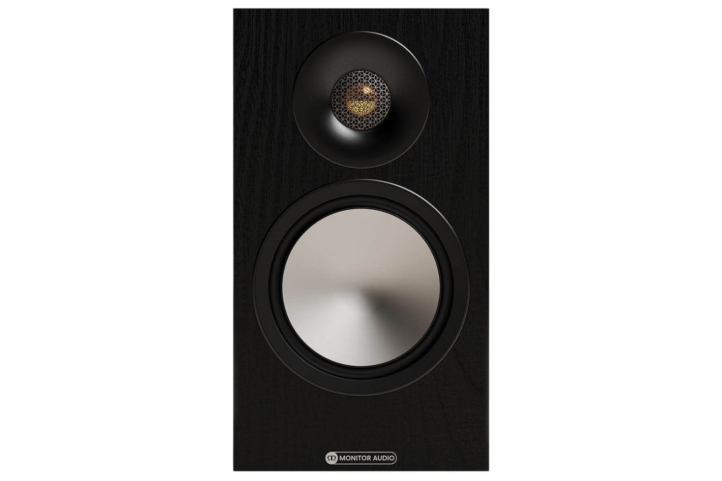 Salon 1 Audio Monitor Audio Bronze 50 7G black bookshelf speaker with C-CAM gold dome tweeter and bass-mid driver.