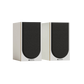 Salon 1 Audio pair of white Monitor Audio Bronze 50 7G bookshelf speakers with black fabric grilles attached