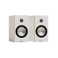 Salon 1 Audio pair of white Monitor Audio Bronze 50 7G bookshelf speakers with gold dome tweeters and C-CAM drivers.