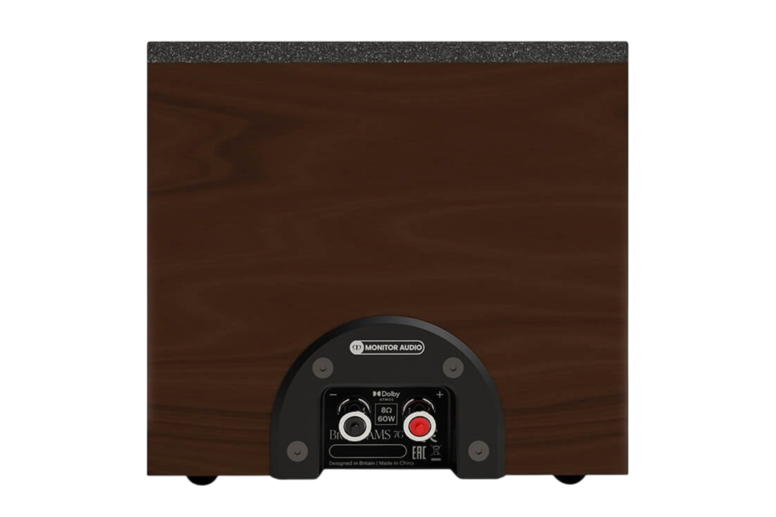 Salon 1 Audio Monitor Audio Bronze AMS 7G Dolby Atmos speaker rear view showing connection terminals and wood finish