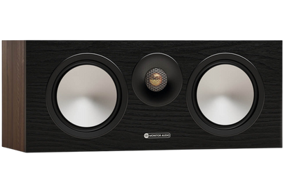 Salon 1 Audio Monitor Audio Bronze Centre 7G black center channel speaker with dual drivers and gold dome tweeter.