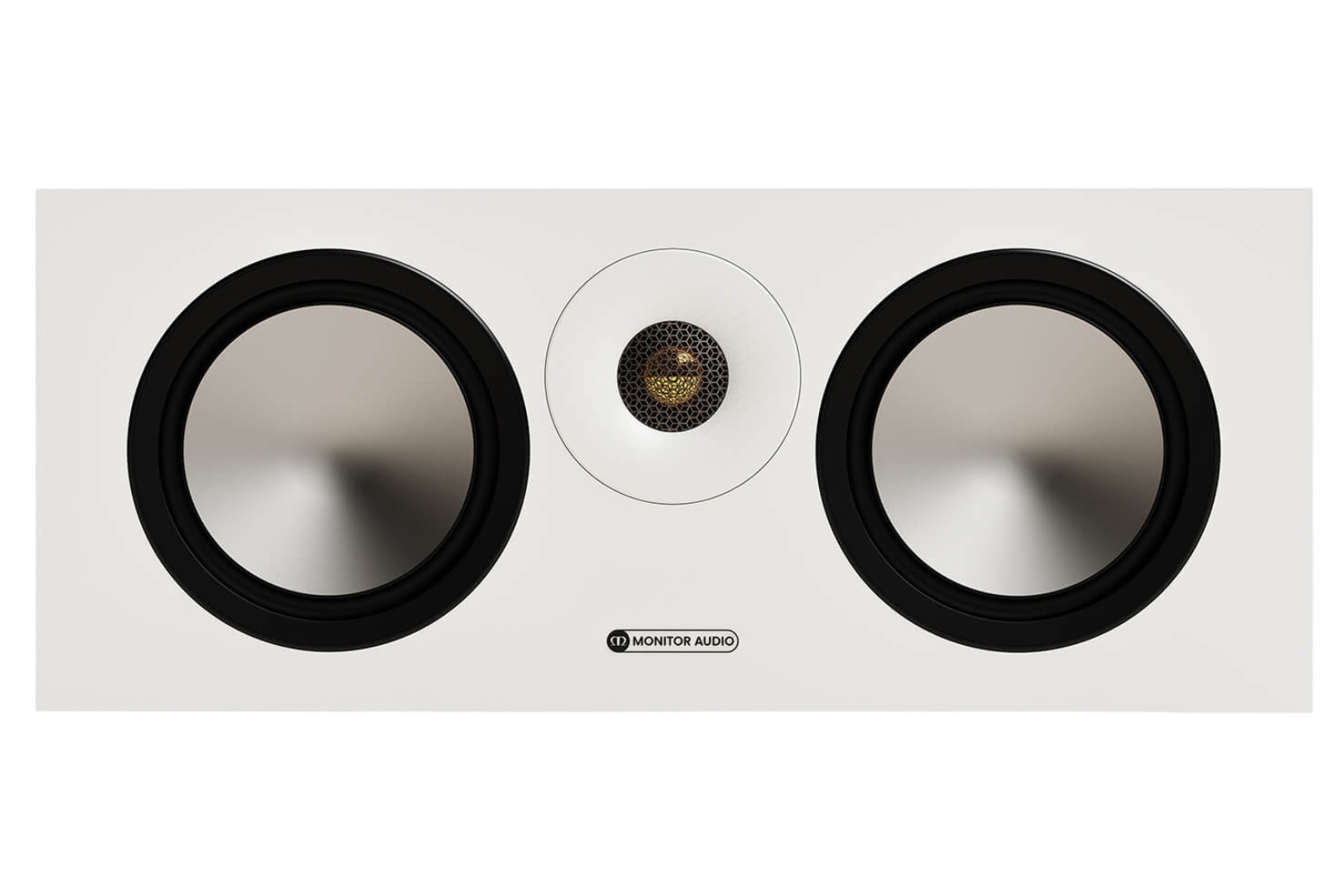 Salon 1 Audio Monitor Audio Bronze Centre 7G white center channel speaker with dual drivers and gold dome tweeter