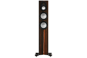 Salon 1 Audio Monitor Audio Gold 300 6G floorstanding speaker in Macassar wood veneer with silver C-CAM drivers.