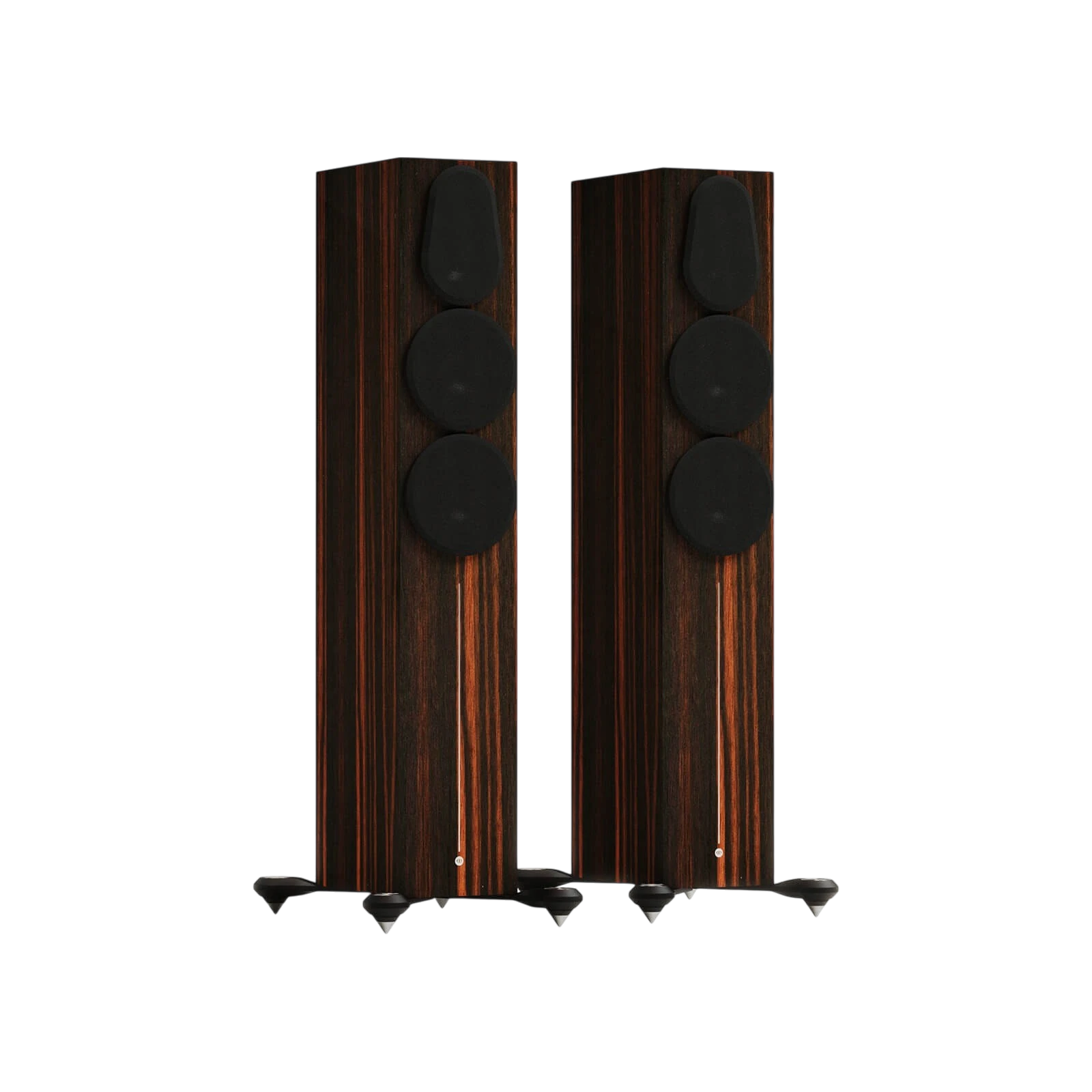Salon 1 Audio Monitor Audio Gold 300 6G floorstanding speakers in Macassar wood veneer with magnetic grilles attached