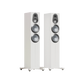 Salon 1 Audio Monitor Audio Gold 300 6G floorstanding speakers in satin white with three-way driver configuration.