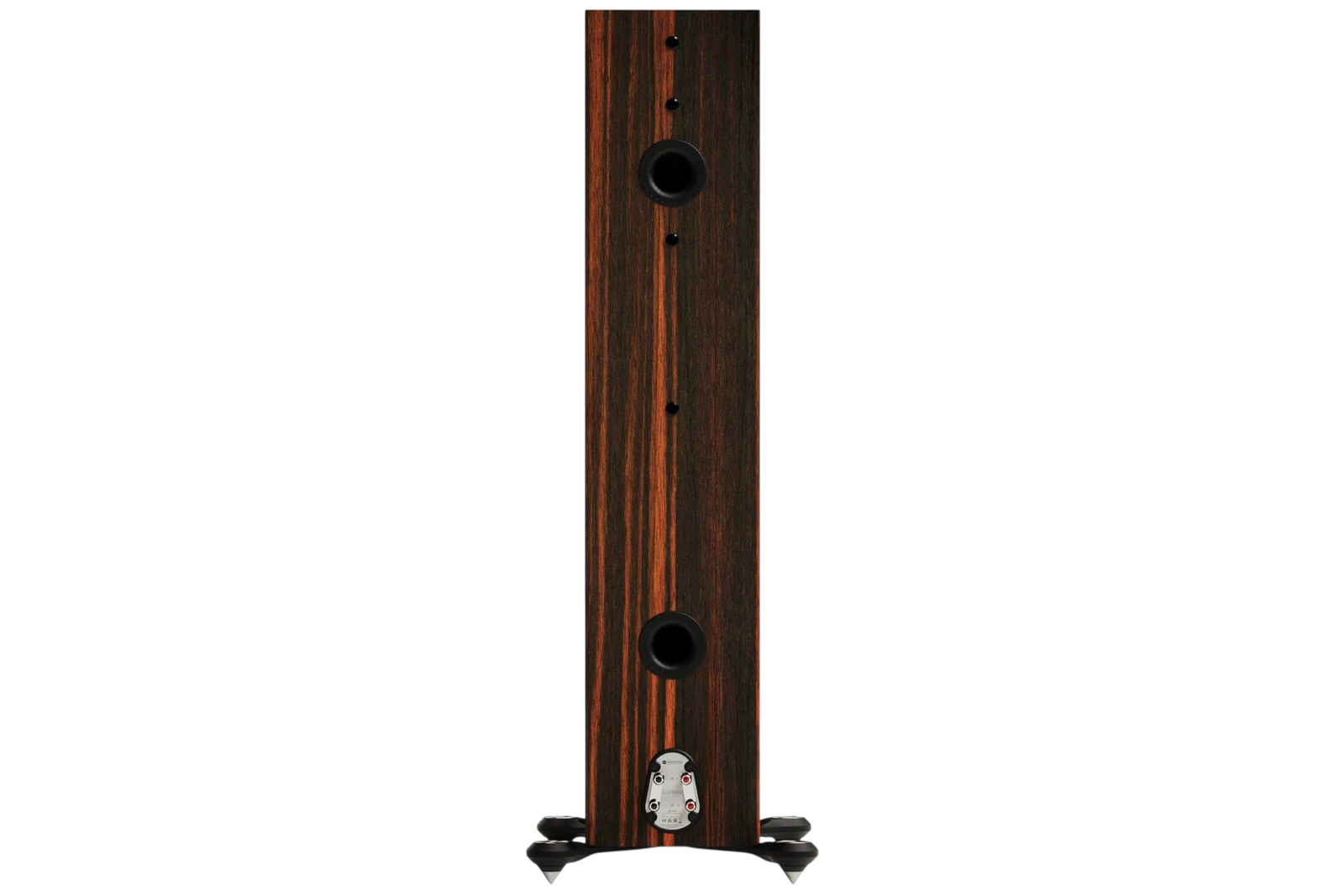Salon 1 Audio Monitor Audio Gold 500 6G floorstanding speaker in Macassar wood veneer, rear view showing ports.