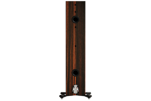 Salon 1 Audio Monitor Audio Gold 500 6G floorstanding speaker in Macassar wood veneer, rear view showing ports.