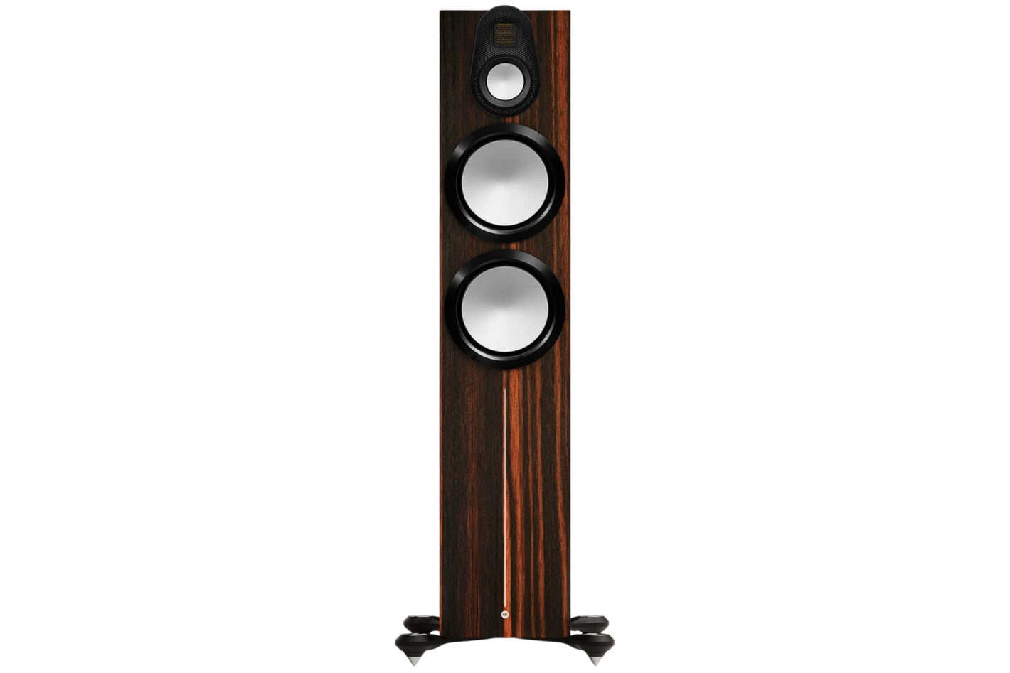 Salon 1 Audio Monitor Audio Gold 500 6G floorstanding speaker in Macassar wood veneer finish with three drivers.