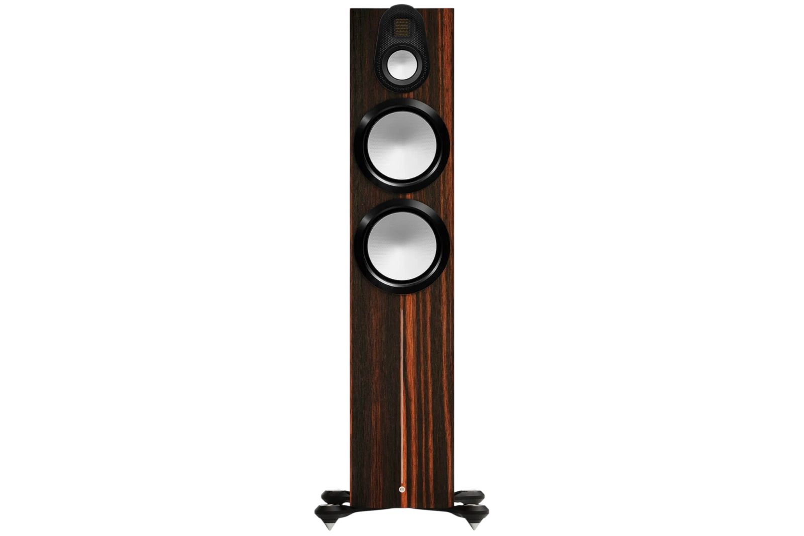Salon 1 Audio Monitor Audio Gold 500 6G floorstanding speaker in Macassar wood veneer finish with three drivers.