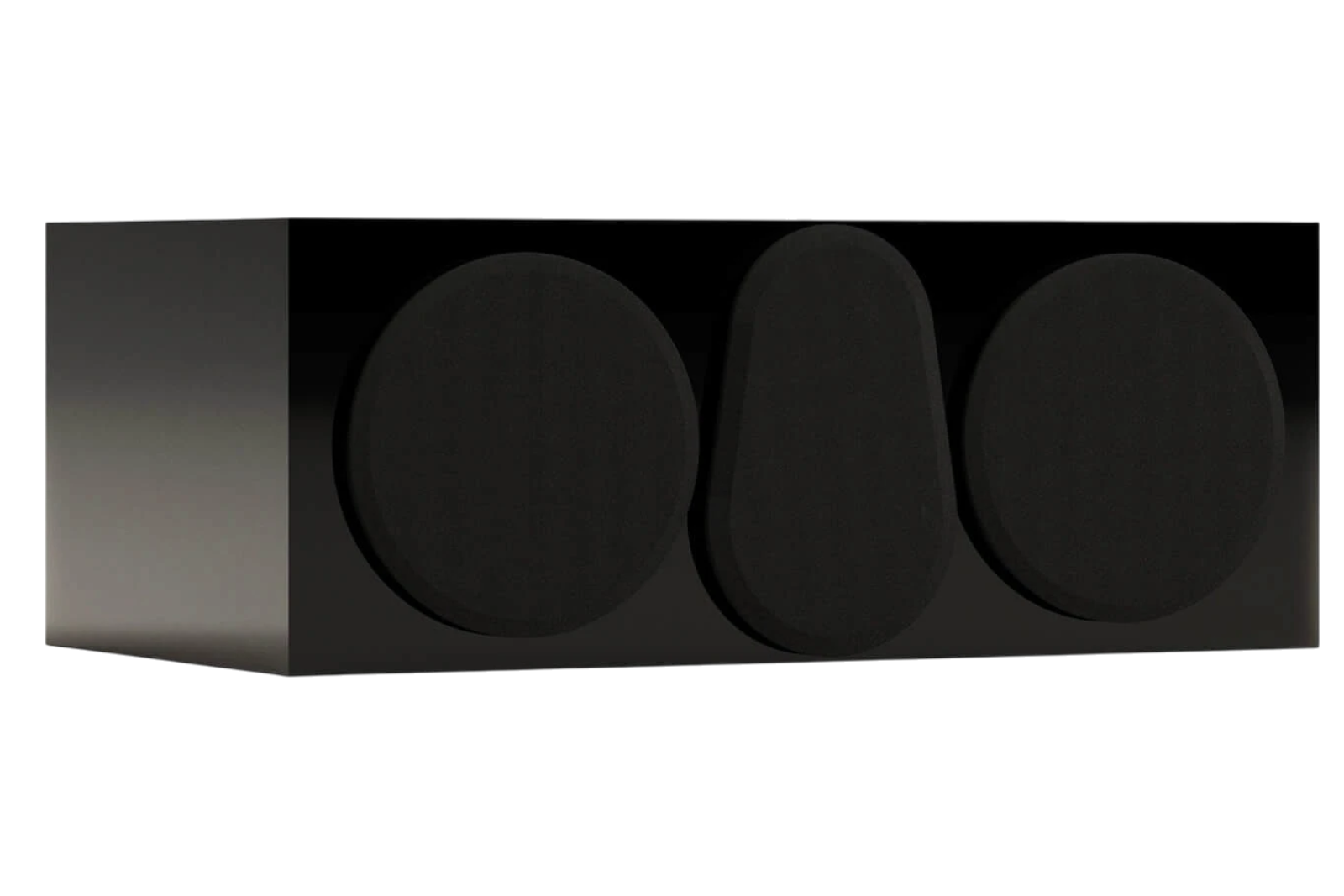 Salon 1 Audio Monitor Audio Gold C250 6G center channel speaker in a high-gloss black finish with grilles attached.