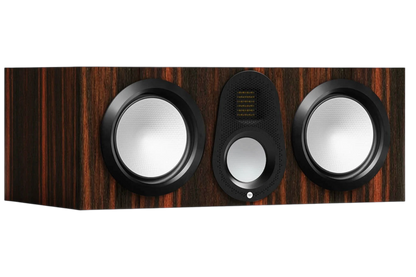 Salon 1 Audio Monitor Audio Gold C250 6G center channel speaker in a dark Macassar wood veneer finish.