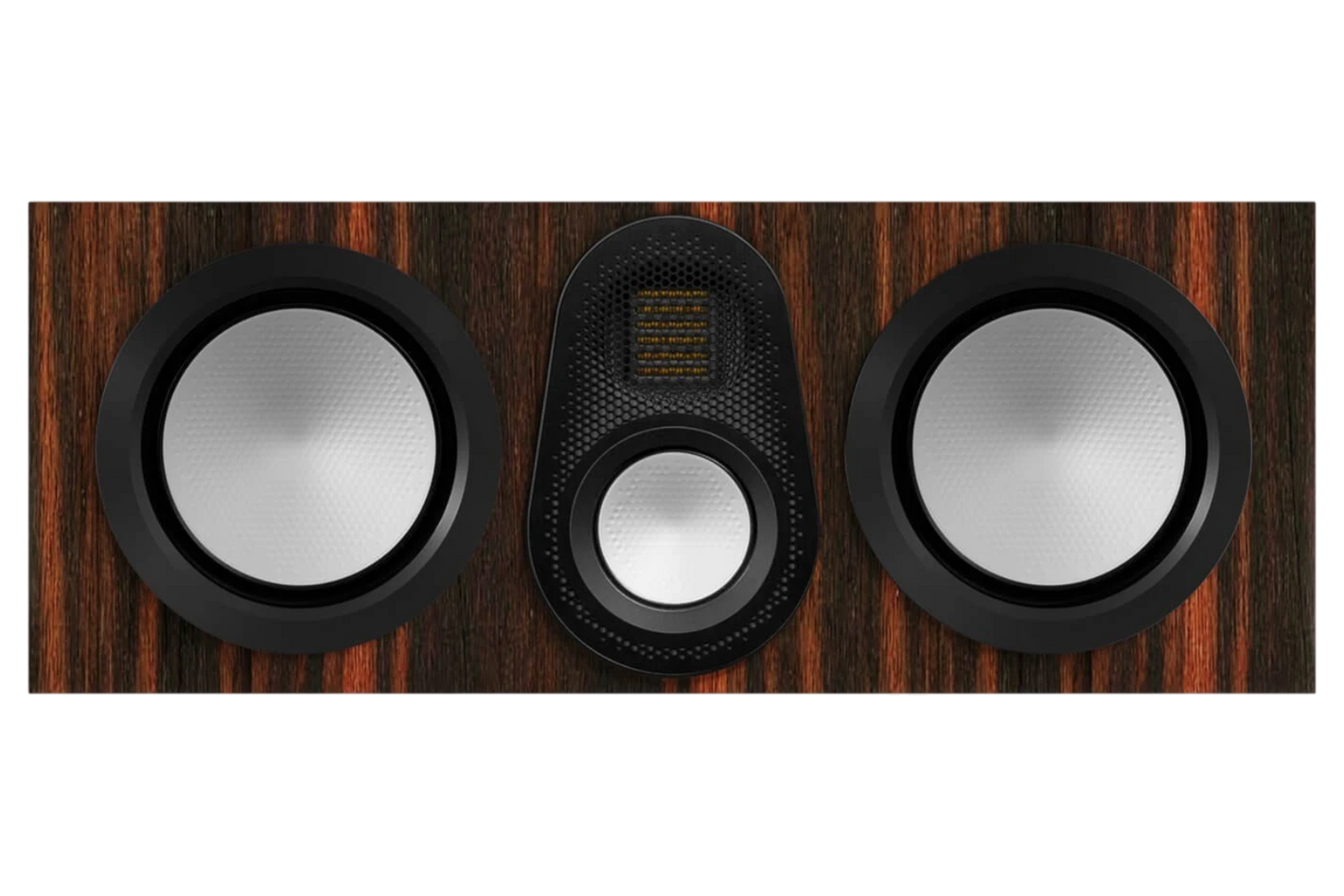 Salon 1 Audio Monitor Audio Gold C250 6G center channel speaker in Macassar wood veneer with three drivers.