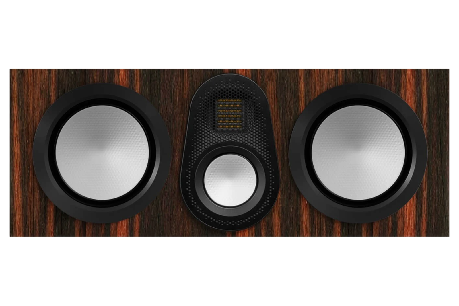 Salon 1 Audio Monitor Audio Gold C250 6G center channel speaker in Macassar wood veneer with three drivers.