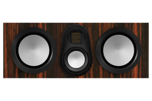 Salon 1 Audio Monitor Audio Gold C250 6G center channel speaker in Macassar wood veneer with three drivers.