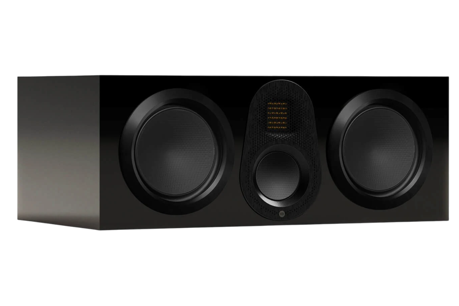 Salon 1 Audio Monitor Audio Gold C250 6G center channel speaker in a sleek high-gloss black finish.