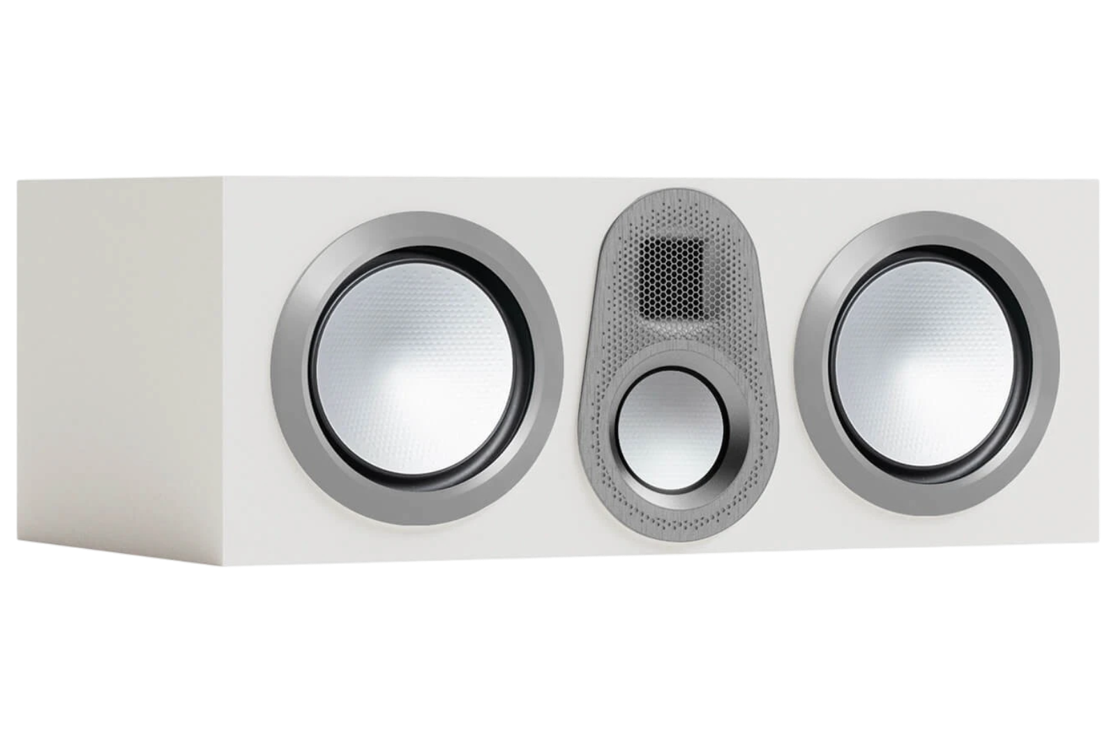 Salon 1 Audio Monitor Audio Gold C250 6G center channel speaker in satin white with silver drivers and MPD III tweeter