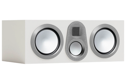 Salon 1 Audio Monitor Audio Gold C250 6G center channel speaker in satin white with silver drivers and MPD III tweeter
