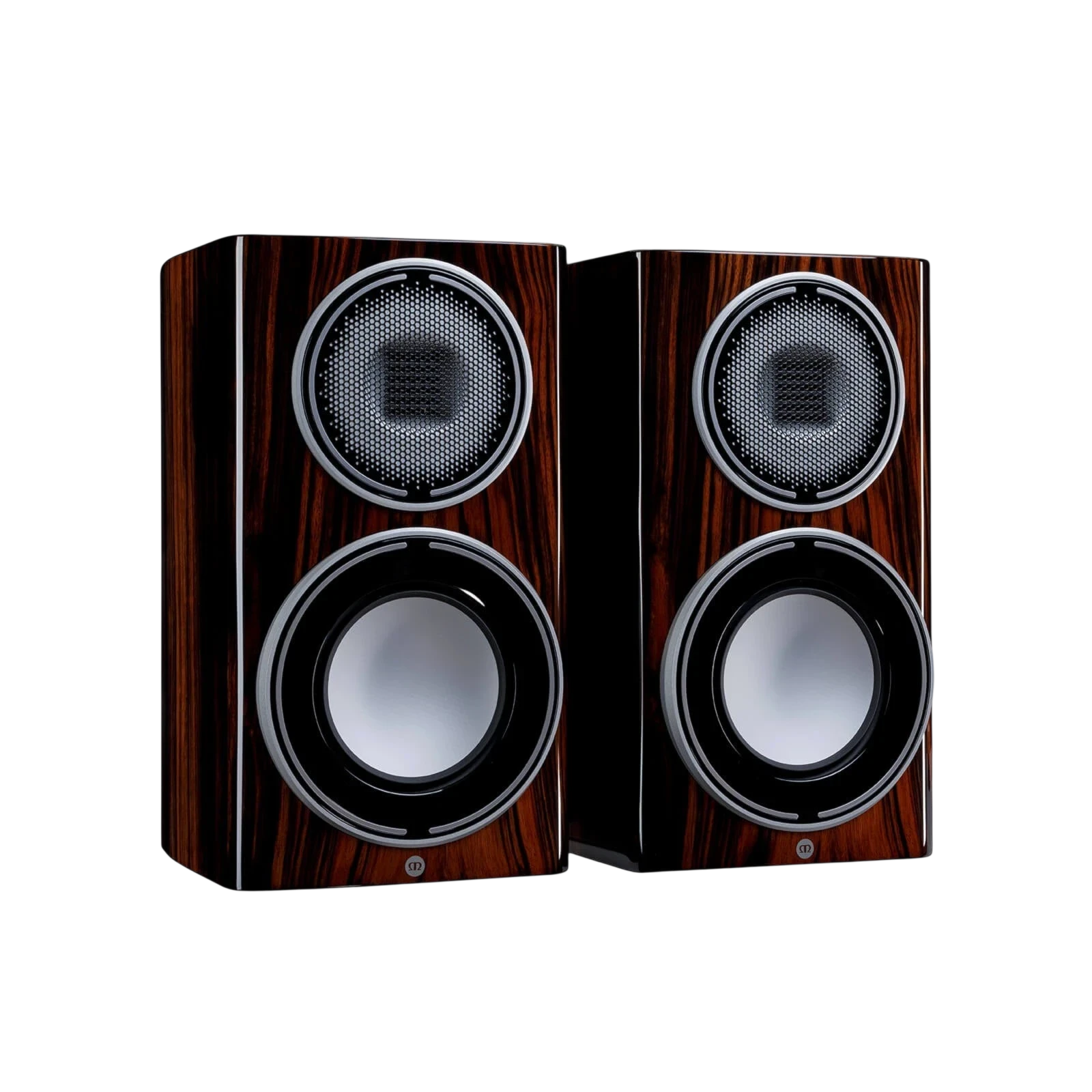 Salon 1 Audio Monitor Audio Platinum 100 3G bookshelf speakers in piano ebony finish with MPD III tweeter and RDT III driver.