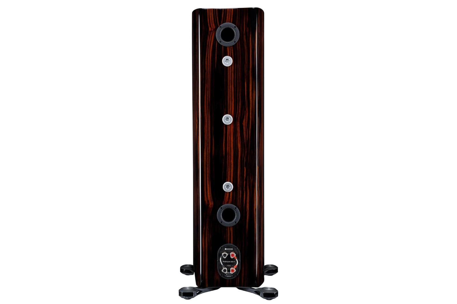 Salon 1 Audio Monitor Audio Platinum 300 3G floorstanding speaker rear view showing ports and terminals in piano ebony
