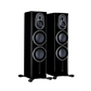 Salon 1 Audio Monitor Audio Platinum 300 3G floorstanding speakers in piano black finish against a black background.