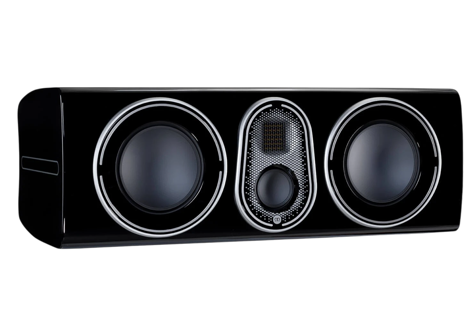 Salon 1 Audio Monitor Audio Platinum C250 3G center channel speaker in a glossy black finish with three drivers.
