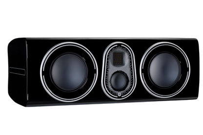 Salon 1 Audio Monitor Audio Platinum C250 3G center channel speaker in a glossy black finish with three drivers.