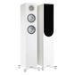 Salon 1 Audio Monitor Audio Silver 200 7G floorstanding speakers in satin white with dual drivers and outrigger feet.