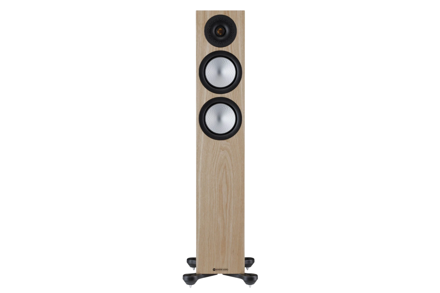 Salon 1 Audio Monitor Audio Silver 200 7G floorstanding speaker in natural wood finish with silver RST II drivers.