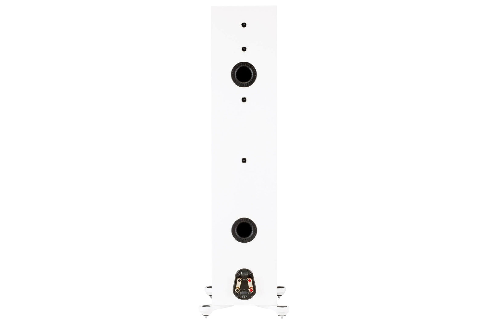 Salon 1 Audio Monitor Audio Silver 500 7G floorstanding speaker rear view in satin white with dual bass reflex ports