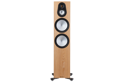 Salon 1 Audio Monitor Audio Silver 500 7G floorstanding speaker in natural walnut finish with RST II drivers.