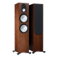 Salon 1 Audio Monitor Audio Silver 500 7G floorstanding speakers in natural walnut finish with exposed drivers.