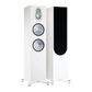 Salon 1 Audio Monitor Audio Silver 500 7G floorstanding speakers in satin white with exposed drivers and black grille.