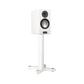 Salon 1 Audio Monitor Audio ST-2 white speaker stand with a mounted white bookshelf speaker on a white background